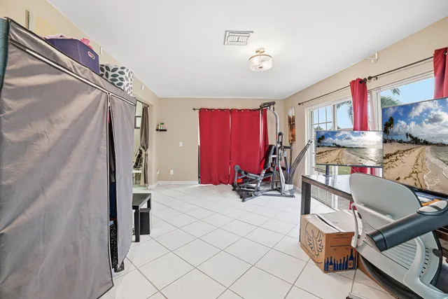a view of a room with gym equipment
