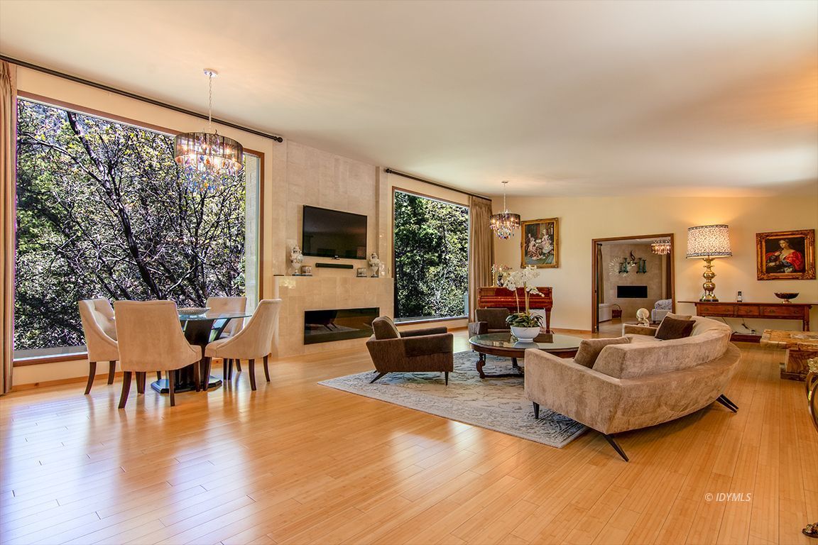 55596 Encino Road Idyllwild, CA 92549 - Photo 30 of 74 a living room with fireplace furniture and a flat screen tv