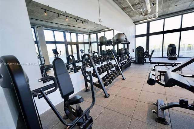 a view of a room with gym equipment