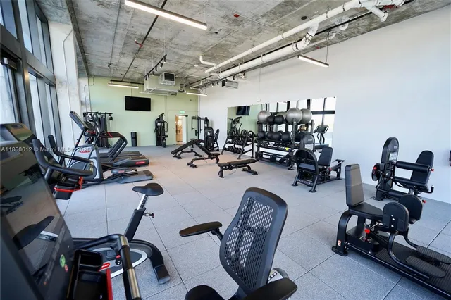 a view of a room with gym equipment