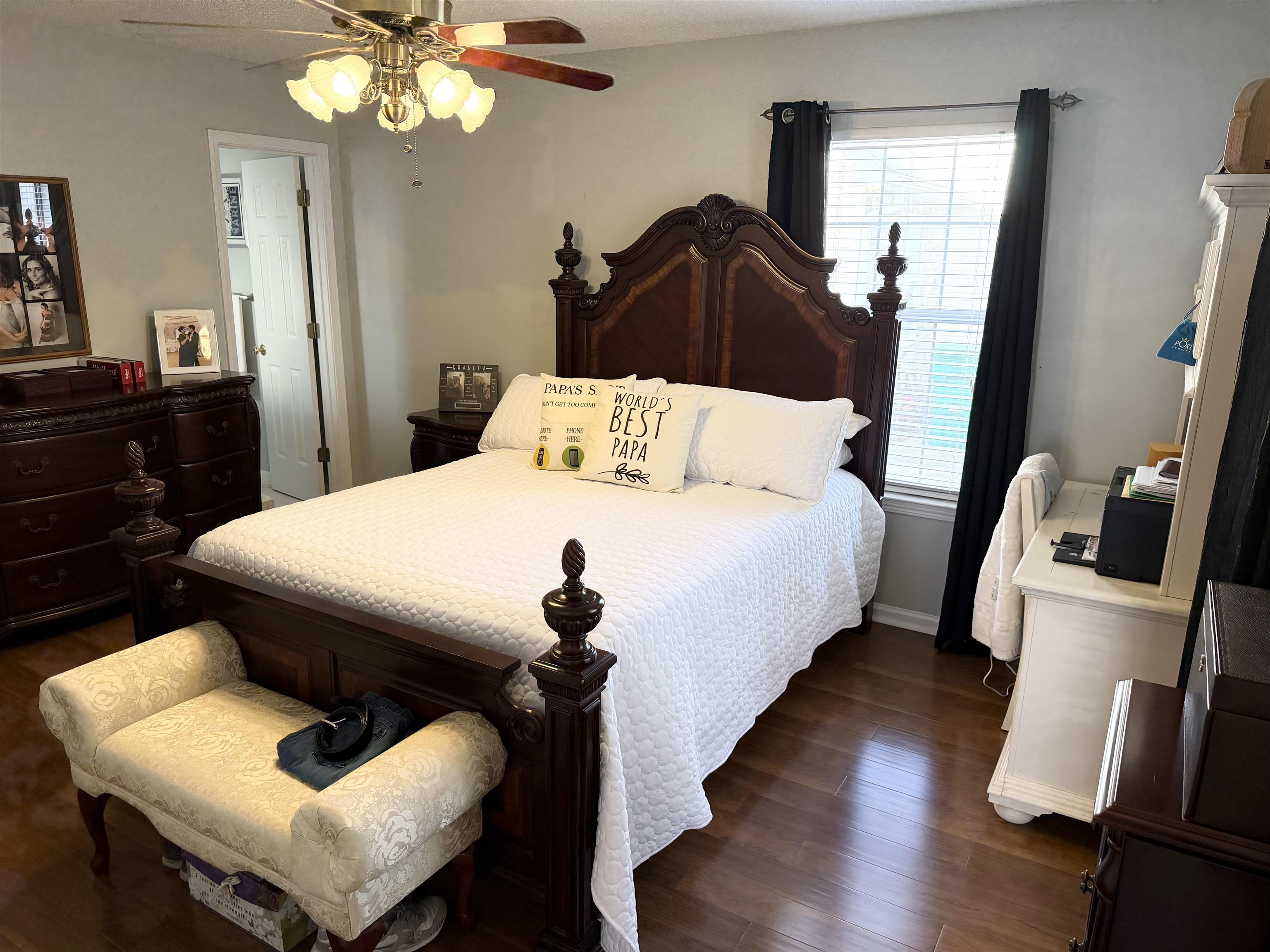 106 Sly Fox Trail Myrtle Beach, SC 29588 - Photo 8 of 14 Bedroom with dark wood-style floors and ceiling fan