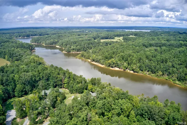 a view of a lake with a city