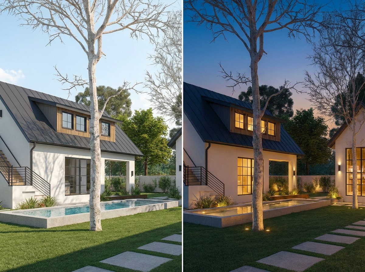 2006 Mountain View Road Austin, TX 78703 - Photo 4 of 6 Rear view of house featuring a patio area, a standing seam roof, and stucco siding