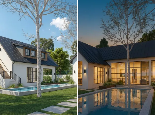 a view of a house with backyard and porch
