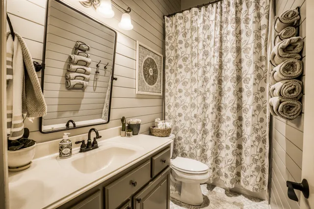 a bathroom with a sink a toilet and a mirror