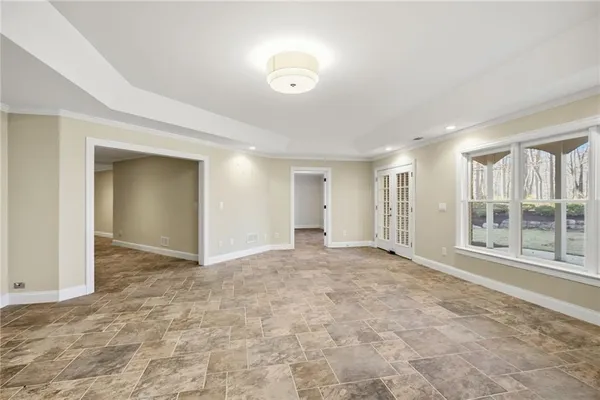 a view of a lake with a yard