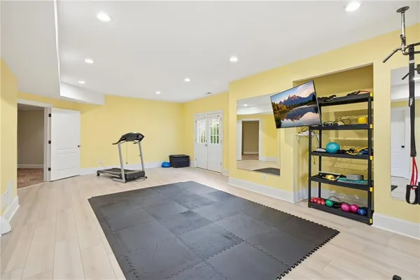 a view of a building with sitting area