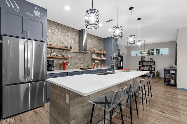 a kitchen with lots of counter top space