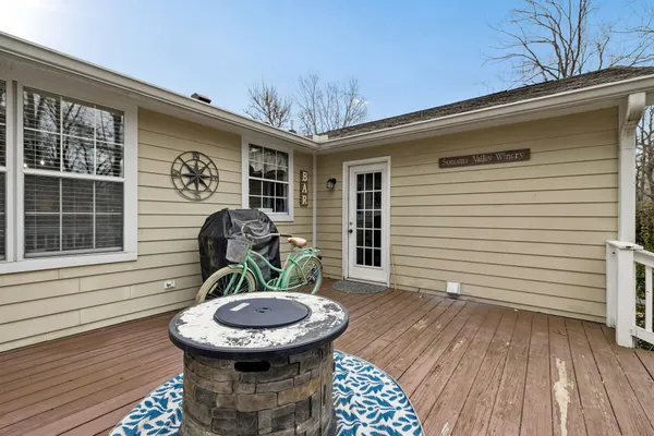 a backyard of a house with seating space