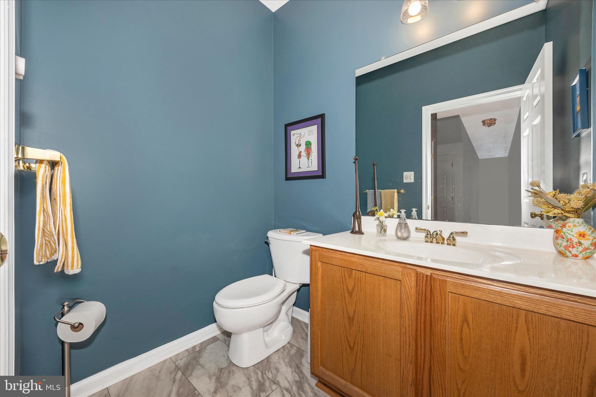 6243 Woodville Road Mount Airy, MD 21771 - Photo 15 of 50 a bathroom with a toilet sink vanity and mirror