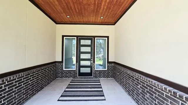 a room with fireplace and closet