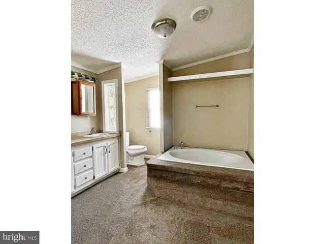 a spacious bathroom with a bathtub sink and toilet