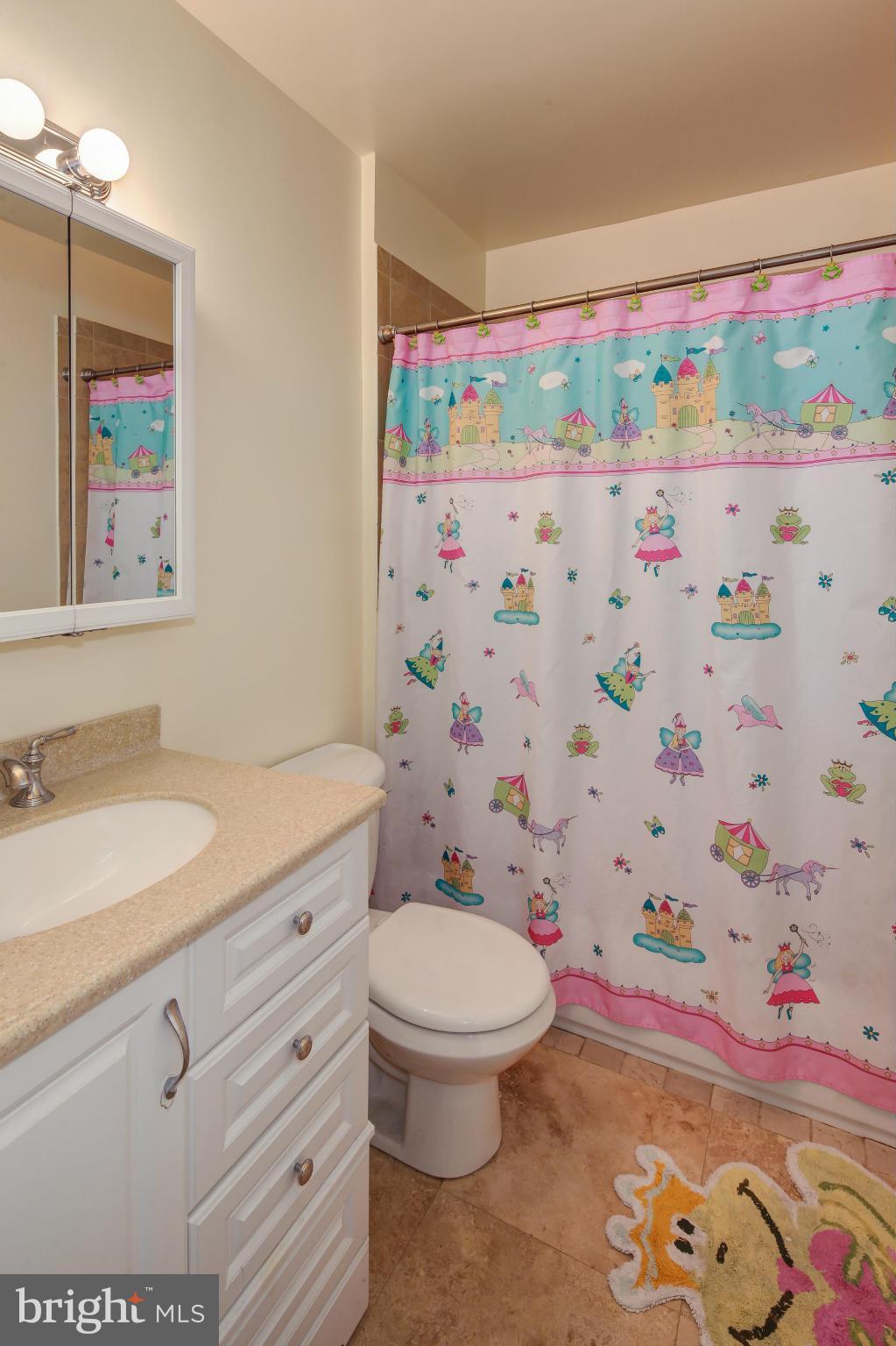 1530 Arbor View Road Silver Spring, MD 20902 - Photo 22 of 30 a bathroom with a sink a toilet and a shower curtain