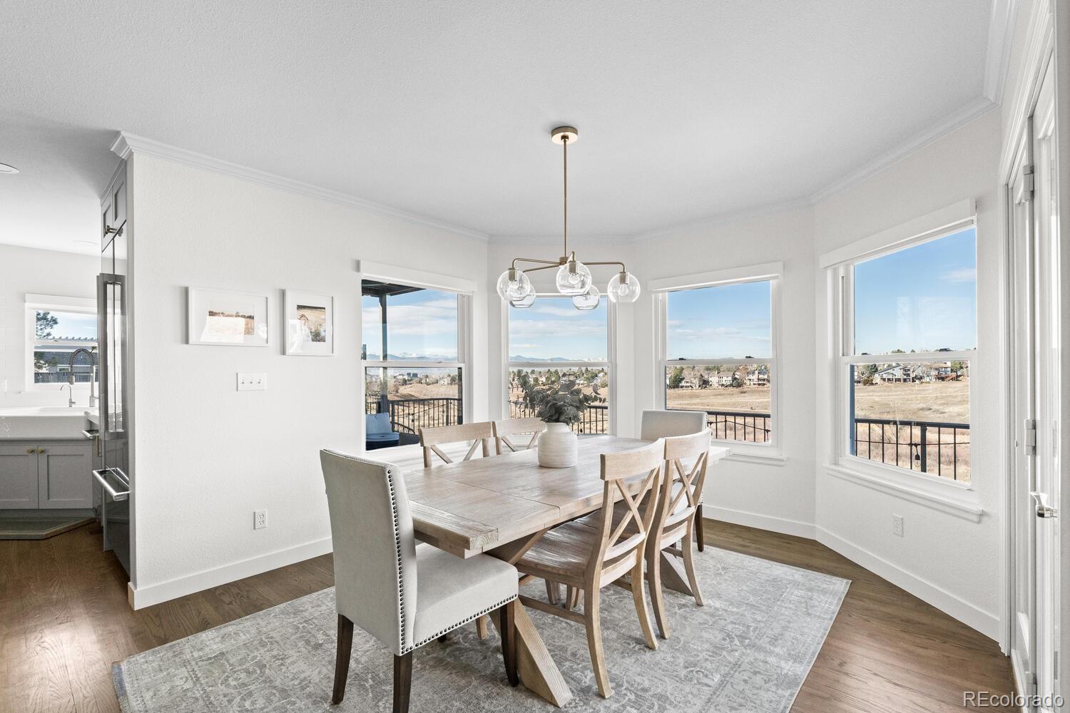 8855 South Wild Iris Run Highlands Ranch, CO 80126 - Photo 14 of 48 a view of a dining room with furniture window and wooden floor