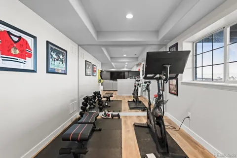 a view of a balcony with furniture