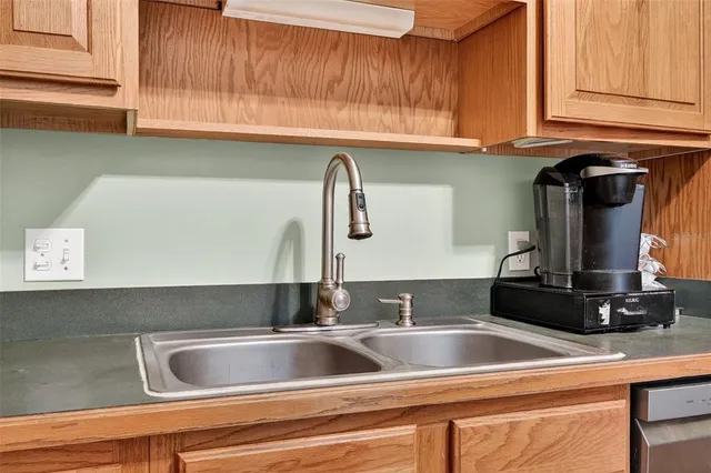 a close view of a sink and dishwasher