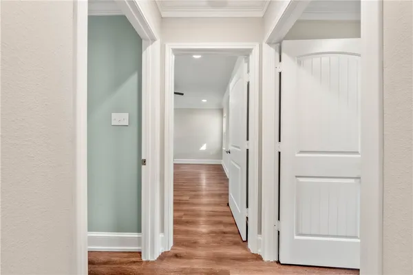 a view of yard with swimming pool and green space