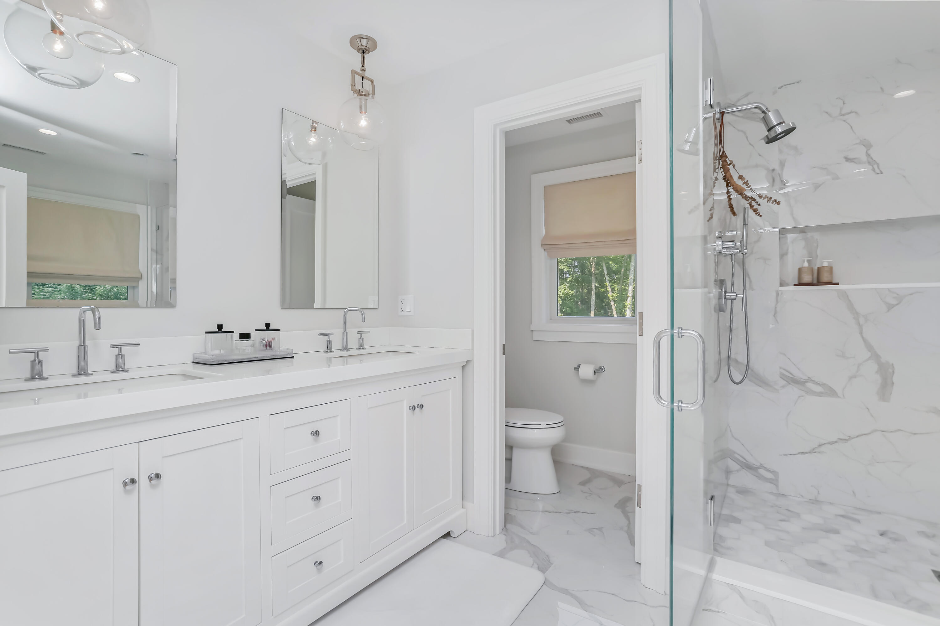 46 Blueberry Hill Road Redding, CT 06896 - Photo 17 of 32 a bathroom with a granite countertop sink mirror and toilet