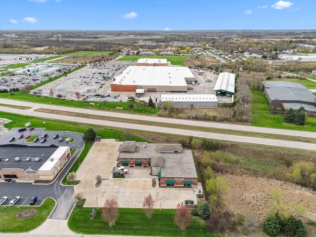 a view of a building with a street