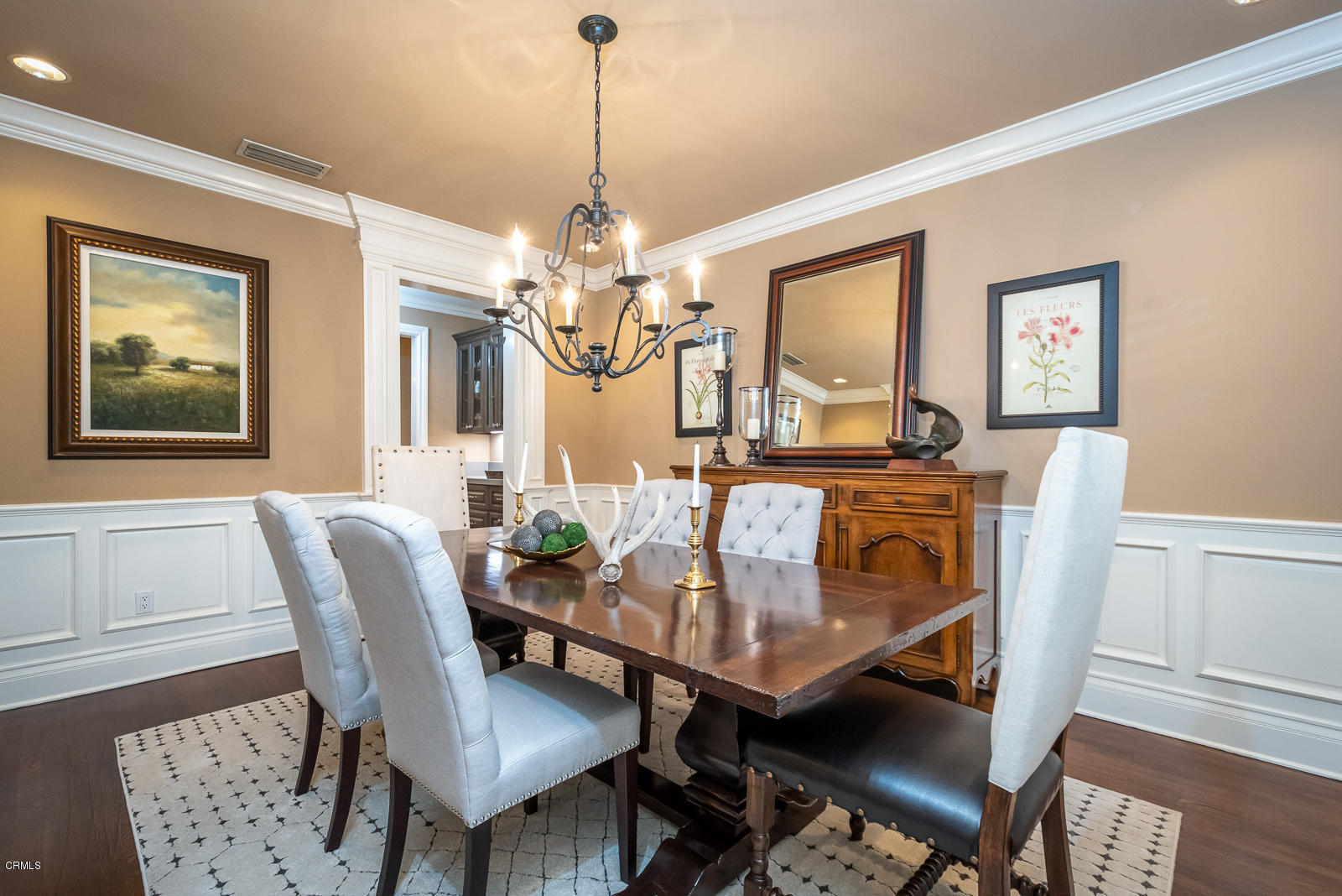 551 Georgian Road La Canada Flintridge, CA 91011 - Photo 11 of 56 a view of a dining room with furniture a chandelier and wooden floor