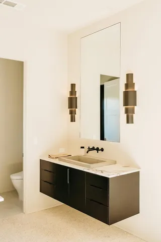 a bath tub sitting in a bathroom