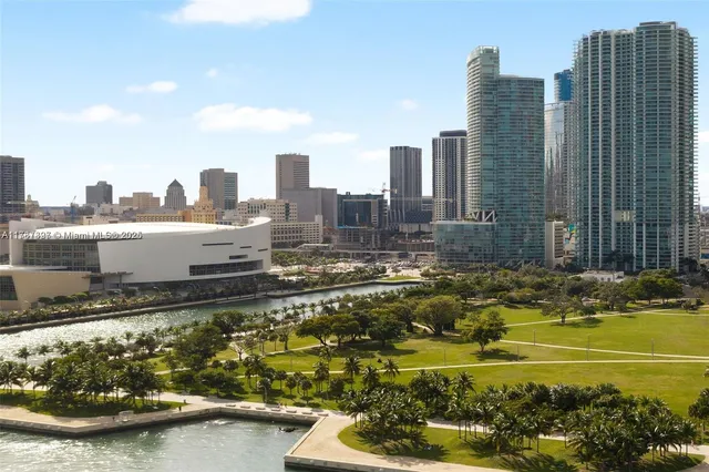 a view of a city with tall buildings