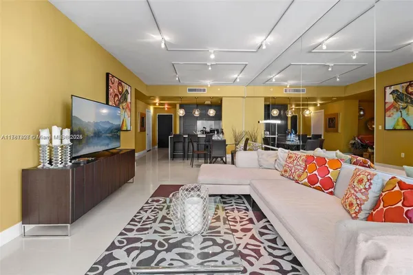 a living room with furniture and a flat screen tv