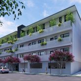 a front view of building with street