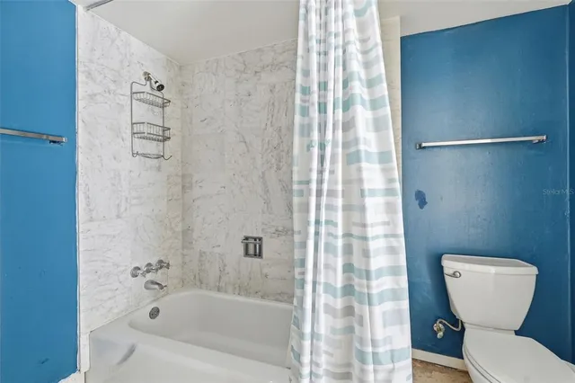 a bathroom with a toilet and a bathtub