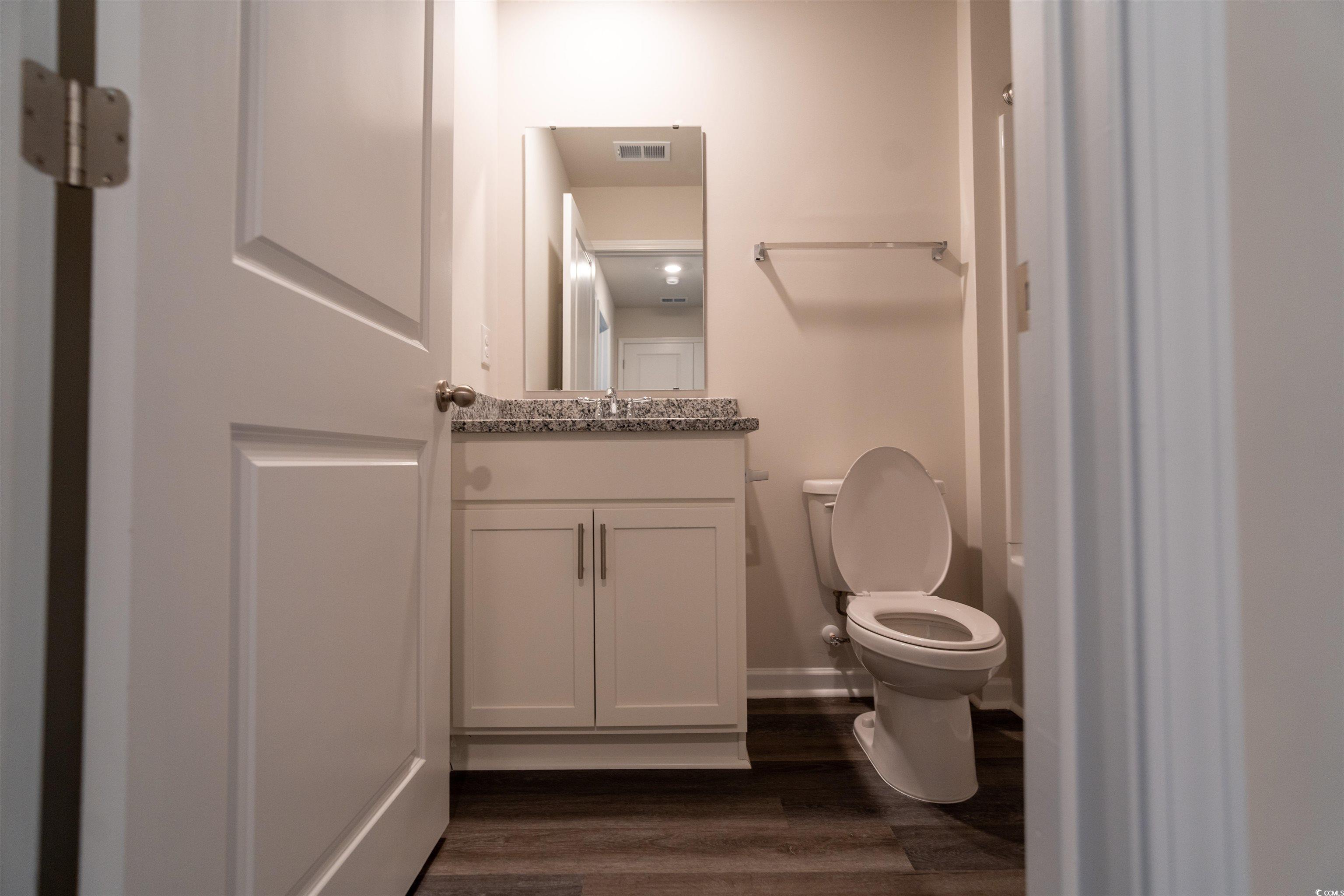 160 Harvest Gold Drive Conway, SC 29526 - Photo 30 of 37 Half bathroom with vanity and dark wood-style floors