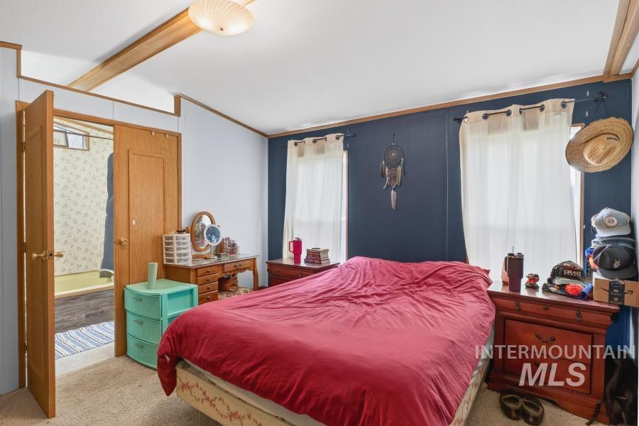 609 North Almon Street, Unit 3024 Moscow, ID 83843 - Photo 10 of 17 Bedroom featuring carpet floors, crown molding, and vaulted ceiling