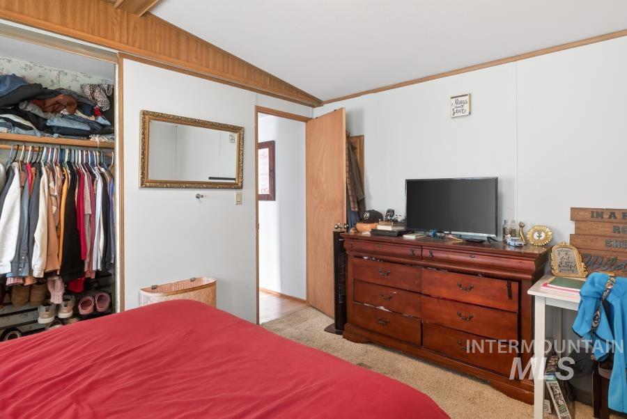 609 North Almon Street, Unit 3024 Moscow, ID 83843 - Photo 12 of 17 Bedroom featuring lofted ceiling, a closet, and light colored carpet