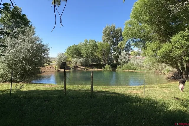 a view of a lake view with a garden