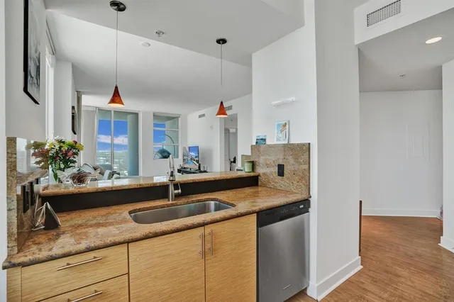 a view of a room with a potted plant