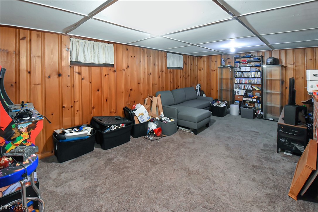 1068 Rushleigh Road Cleveland Heights, OH 44121 - Photo 17 of 22 Living room with wooden walls and carpet