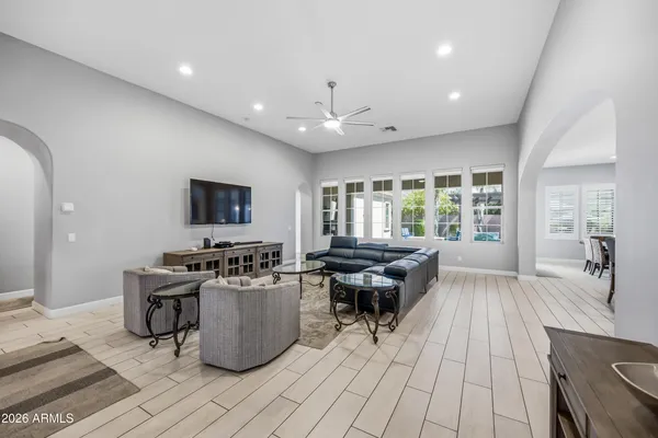 a living room with furniture
