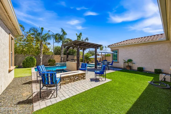 a view of an outdoor space and fountain