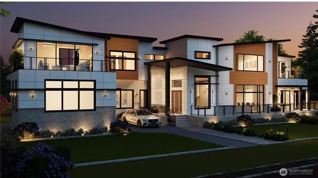 a view of a building with car parked