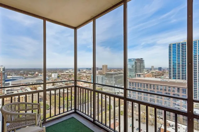 a view of a city from a balcony