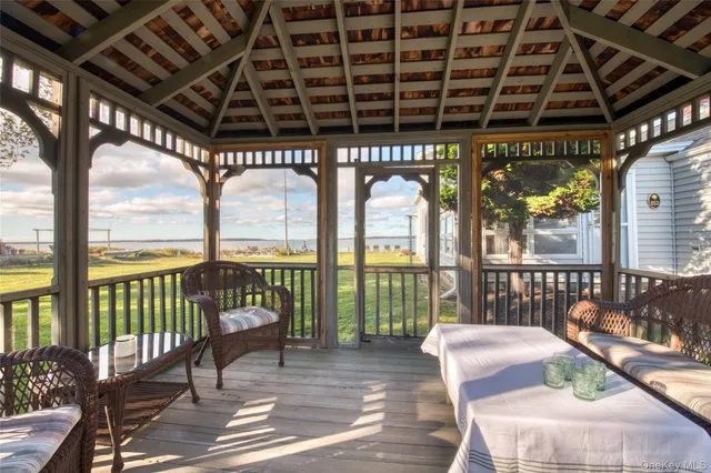 a building outdoor space with seating space