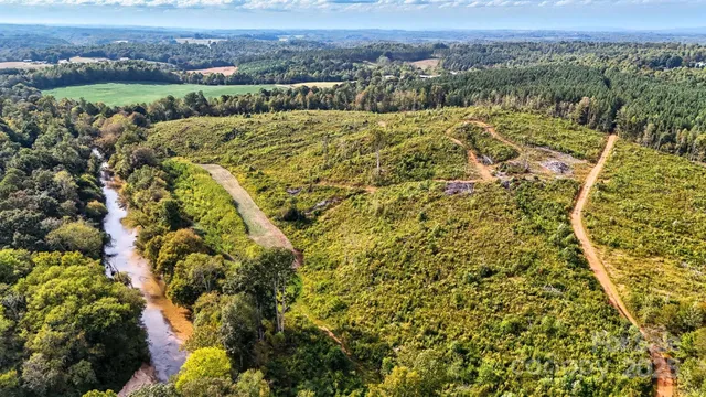 a view of a city with lush green forest