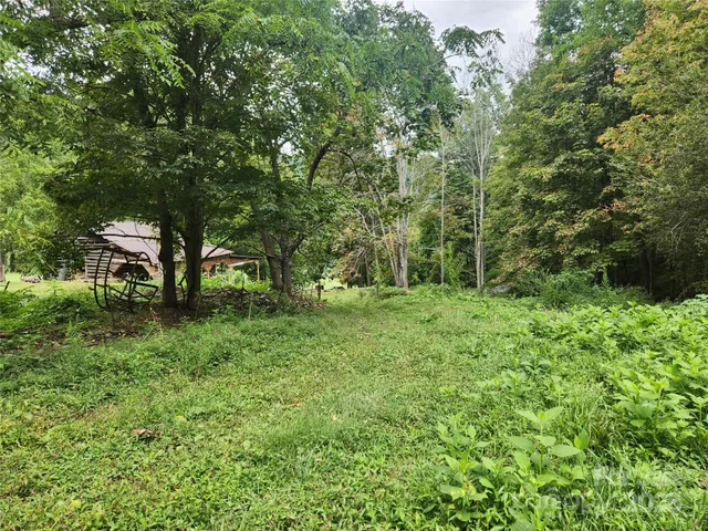a view of a green field with trees