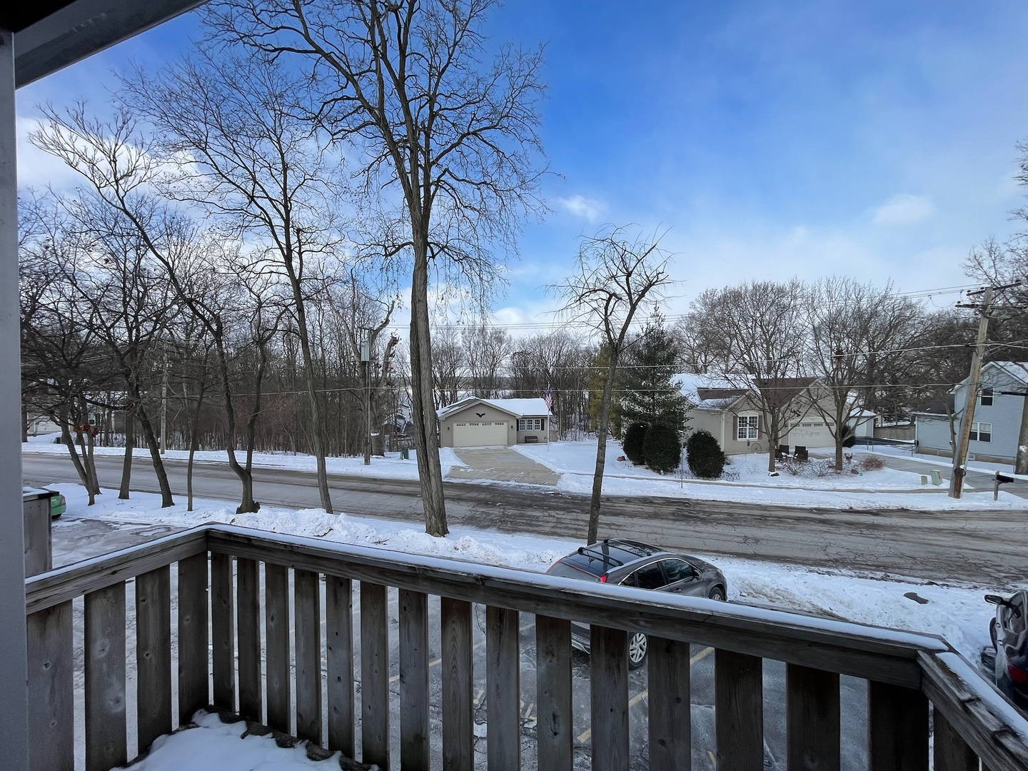 149 Forest Avenue, Unit D Fox Lake, IL 60020 - Photo 19 of 44 a view of a roof deck with wooden fence and trees