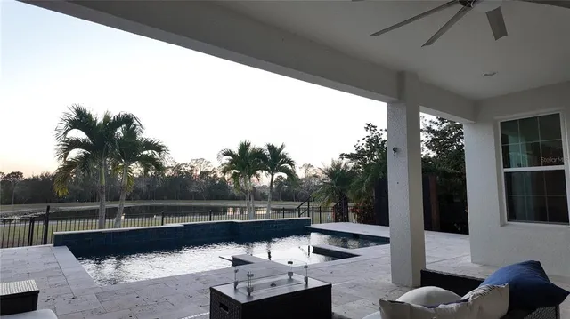 a view of swimming pool with lake view