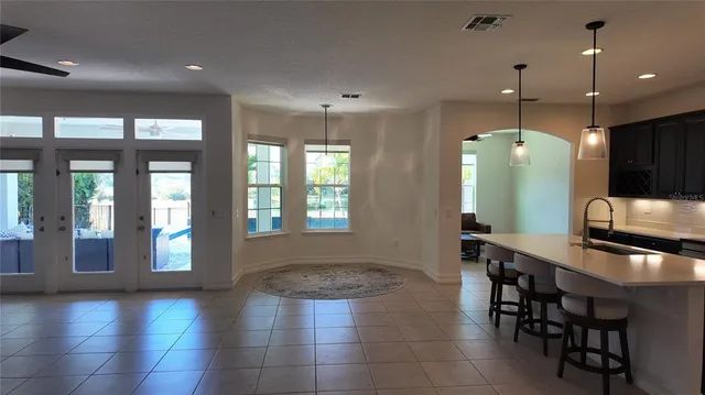 a living room with a large window