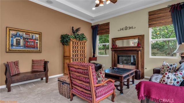 a living room with furniture a window and a fireplace