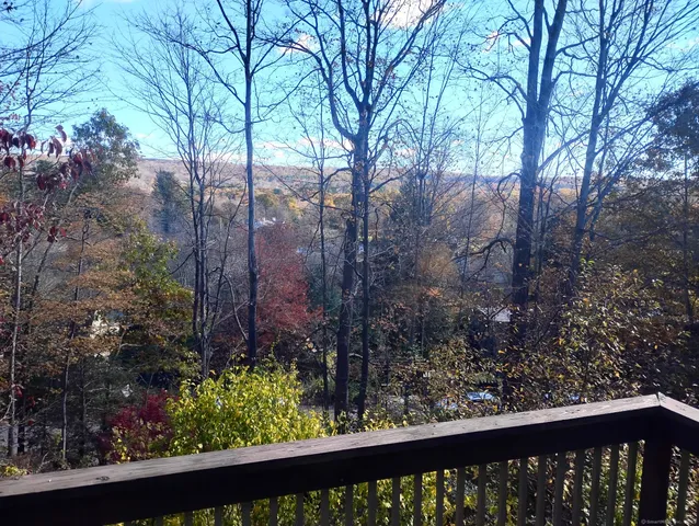 a view of a forest from a balcony