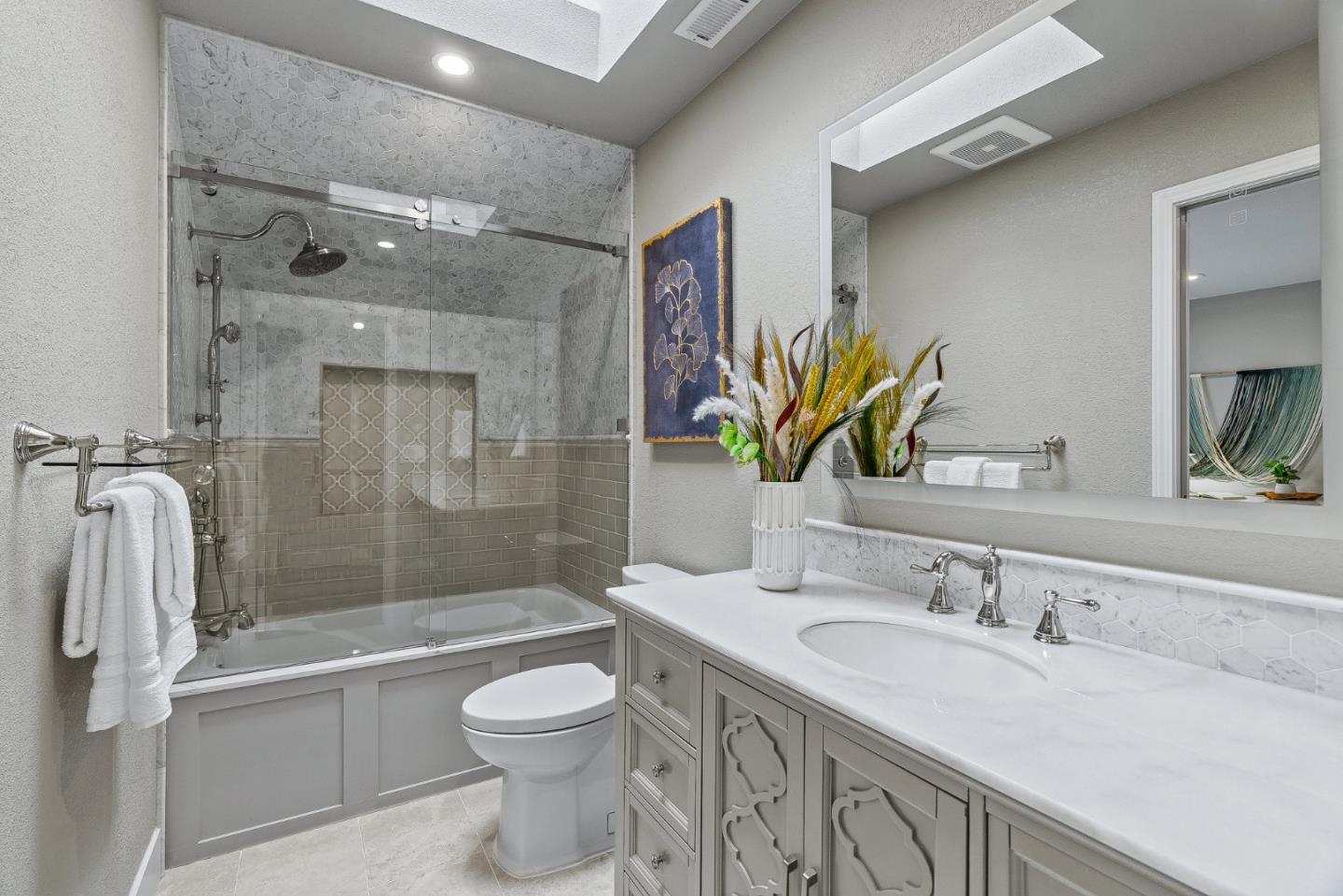 15650 Michael Lane Monte Sereno, CA 95030 - Photo 37 of 54 a bathroom with a granite countertop sink toilet and shower
