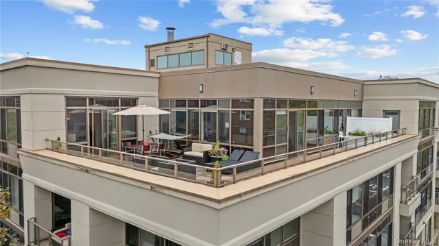 a front view of a multi story building