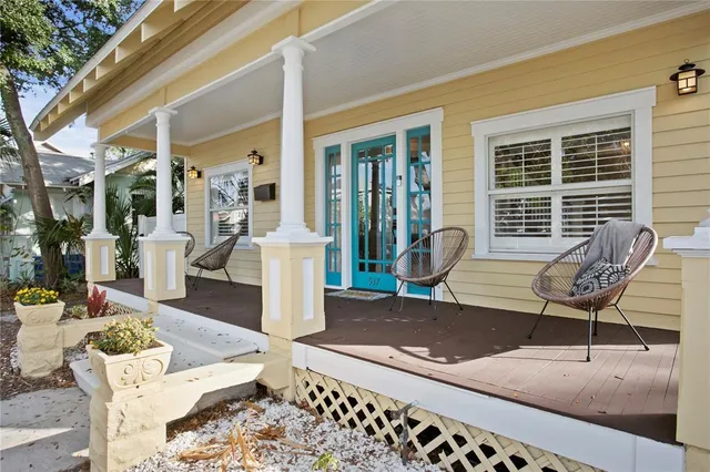 a building outdoor space with patio furniture